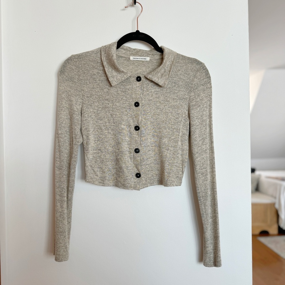 Women's Beige Button-Up Cardigan